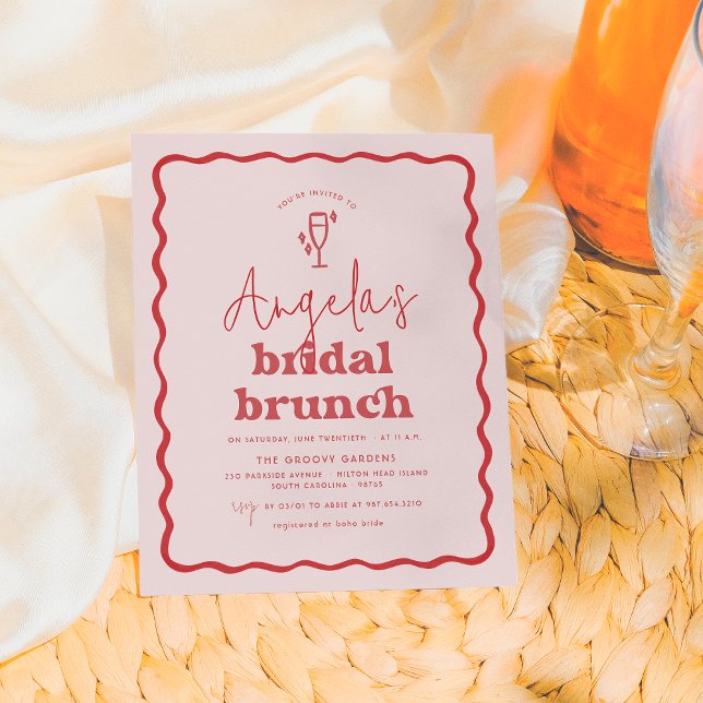 Budget Wavy Retro Pink & Red Groovy Bridal Brunch (Creator Uploaded)