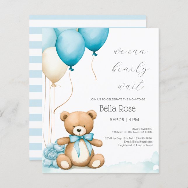 Budget We Can Bearly Wait Baby Shower Invitation (Front/Back)