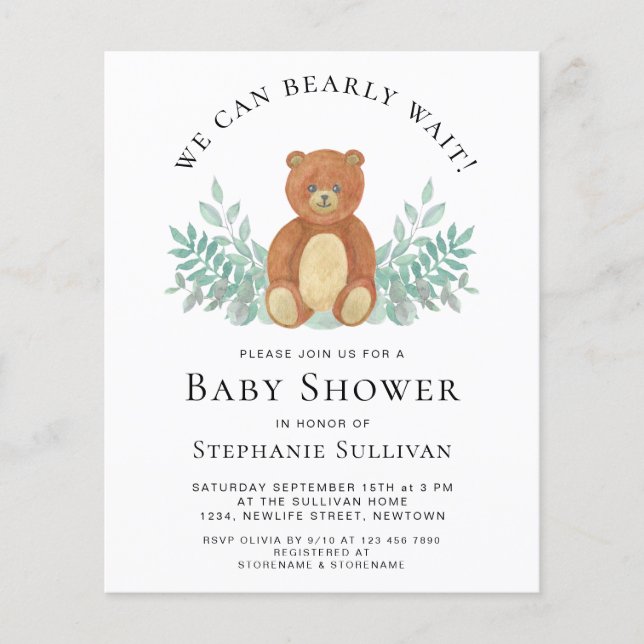 Budget We Can Bearly Wait Baby Shower Invitation (Front)