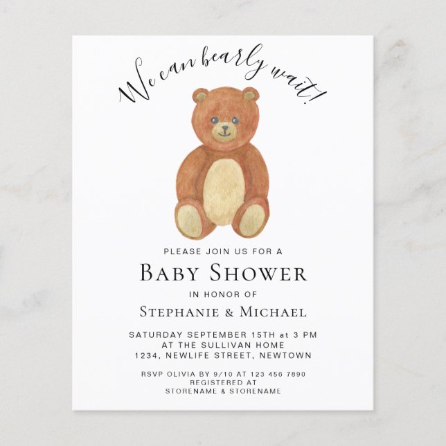Budget We Can Bearly Wait Couples Baby Shower  (Front)