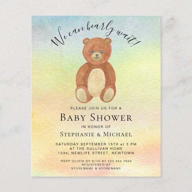Budget We Can Bearly Wait Couples Baby Shower  (Front)