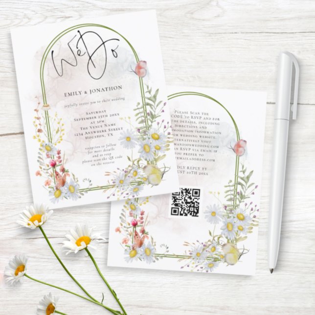 Budget We Do Daisies Arch QR Wedding invitation (Creator Uploaded)