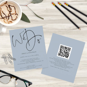 Budget We Do Dusty Blue QR Code Wedding Invite