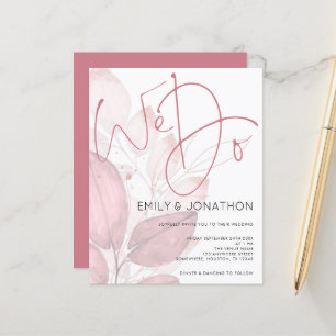 Budget We Do Dusty Rose Foliage Wedding Invitation