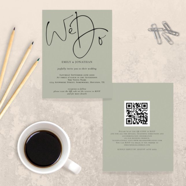 Budget We Do Soft Sage QR Code Wedding Invite (Creator Uploaded)