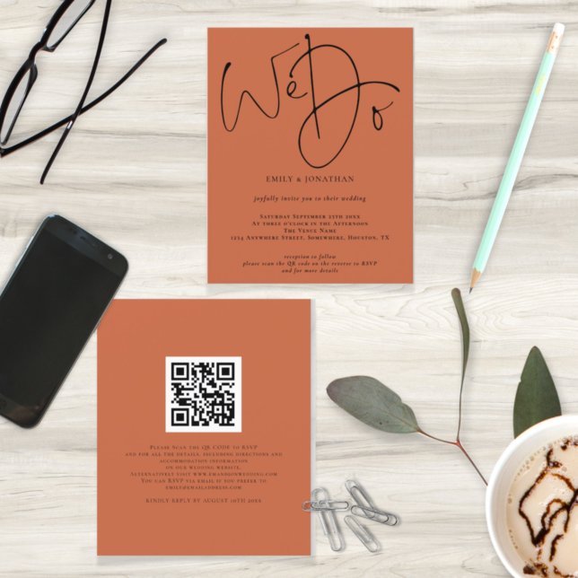 Budget We Do Terracotta QR Code Wedding Invite (Creator Uploaded)