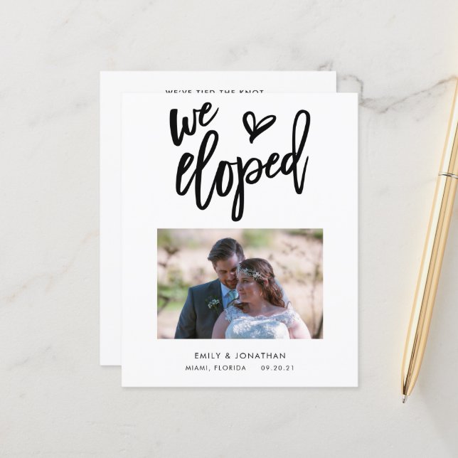 Budget We Eloped Announcement Photo Invitation (Front/Back In Situ)