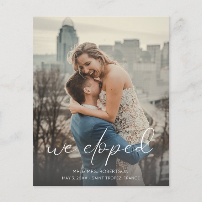 Budget We Eloped Photo Calli Wedding Announcement  Flyer (Front)