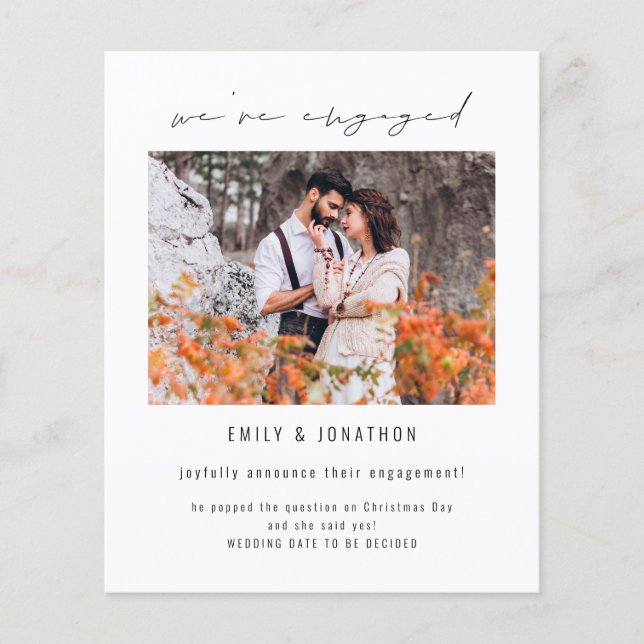 Budget We’re Engaged Photo Engagement Announcement (Front)