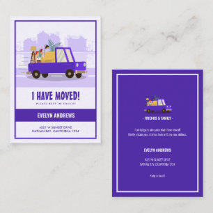 Budget We’ve Moved Purple Car On The Road Moving Card
