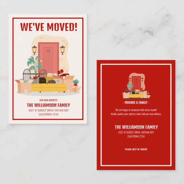 Budget We’ve Moved Red Front Door Cute Moving Card (Front/Back)