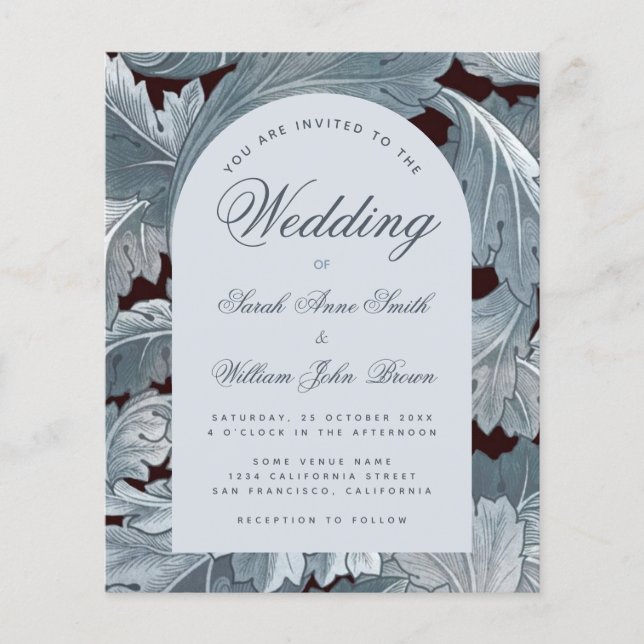 Budget Wedding Arch Grey Leaves Script Invitation  (Front)