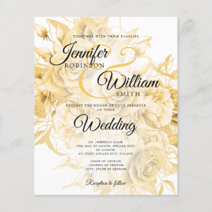 Budget Wedding Black & Gold Floral Invitation Flyer