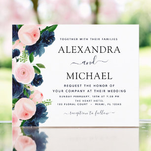 Budget Wedding Blue Pink Floral Invitation