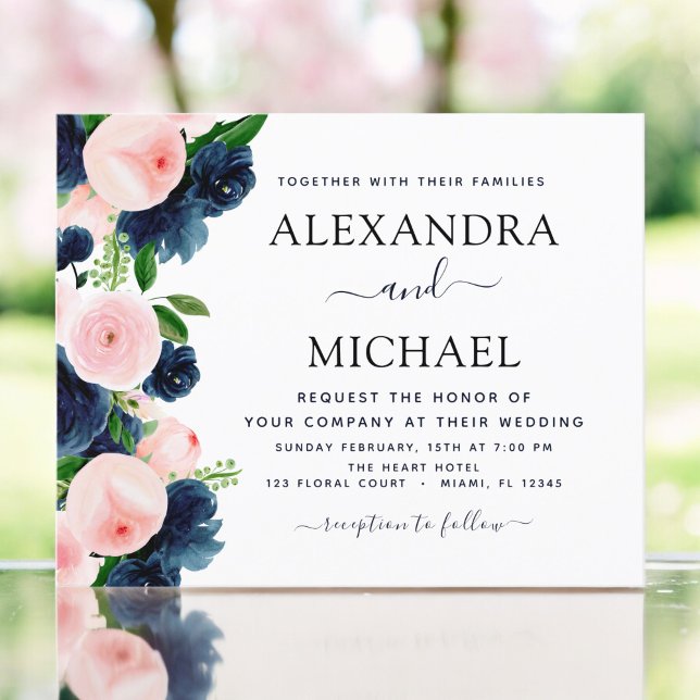 Budget Wedding Blue Pink Floral Invitation (Creator Uploaded)