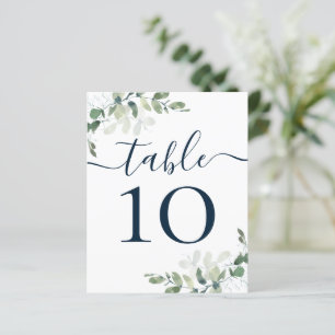 BUDGET Wedding Blue Text Eucalyptus Table Number