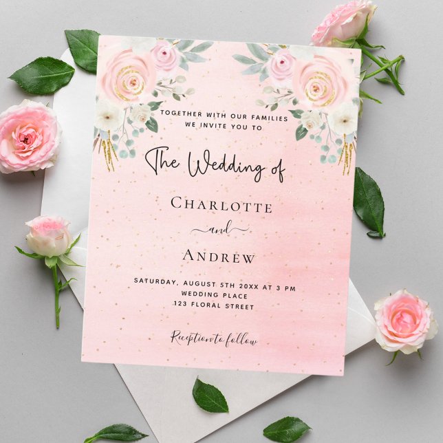 Budget wedding blush pink floral invitation (Creator Uploaded)