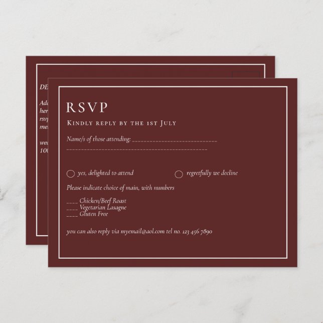 BUDGET Wedding Burgundy Deep Red Monochrome Text Postcard (Front/Back)