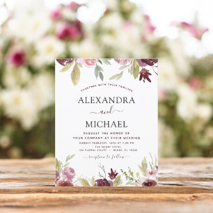 Budget Wedding Burgundy Pink Floral Invitation