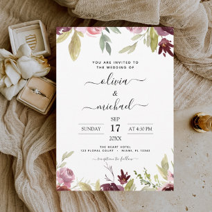 Budget Wedding Burgundy Pink Floral Invitation Flyer