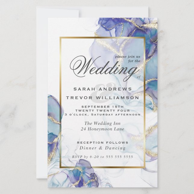 Budget Wedding Celestial Teal Indigo Fluid Ink  (Front)
