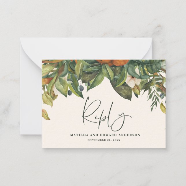 budget wedding citrus botanical modern RSVP card (Front)