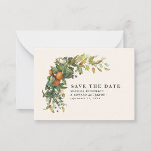 budget wedding citrus floral modern save the date card