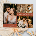 Budget Wedding Collage Terracotta Thank You Card<br><div class="desc">Budget, Elegant, Minimalist Terracotta Hand Lettered Wedding 4 Photo Collage Thank You personalised affordable low budget thin card. Stylish wedding thank you card template featuring four photo on the front and one photo on the back. With the text "Love and thanks" in a swirly hand lettered typography script font with...</div>