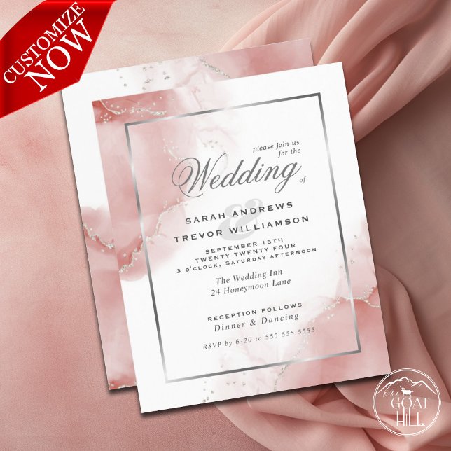 Budget Wedding Coral Rose Silver Abstract (Easy to Customize )