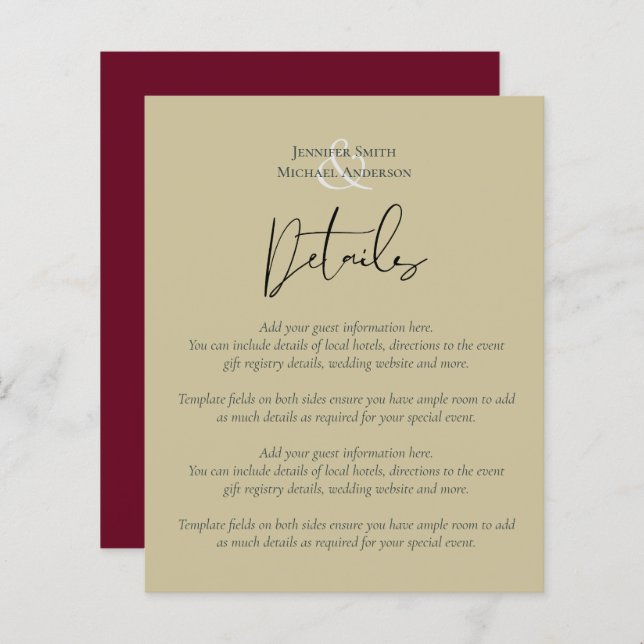 Budget Wedding Details Hotels Enclosure Template (Front/Back)