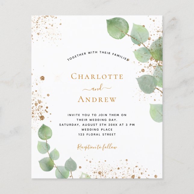 Budget wedding eucalyptus greenery invitation (Front)