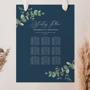 Budget Wedding Eucalyptus navy blue seating plan Poster
