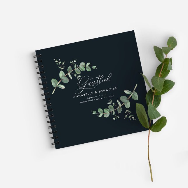 Budget wedding eucalyptus rustic black guest book (Creator Uploaded)