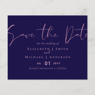 BUDGET Wedding FLYER PAPER Invites Navy Rosegold