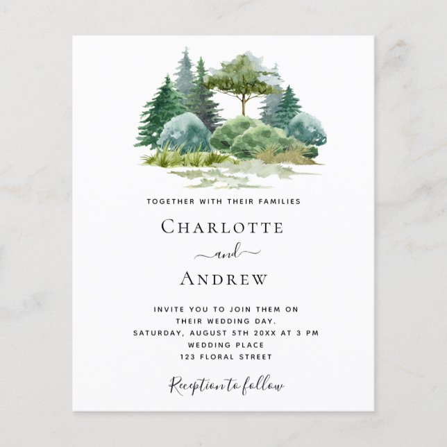 Budget wedding forest trees watercolor simple (Front)