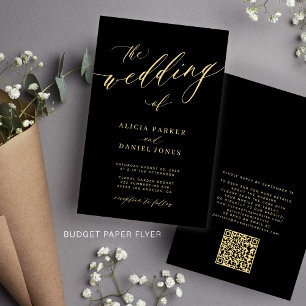 Budget wedding gold black QR code invitation Flyer