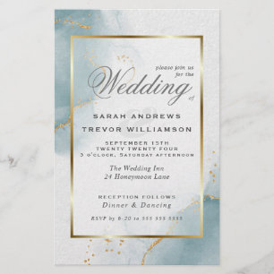 Budget Wedding Gold Dusty Blue Invitation