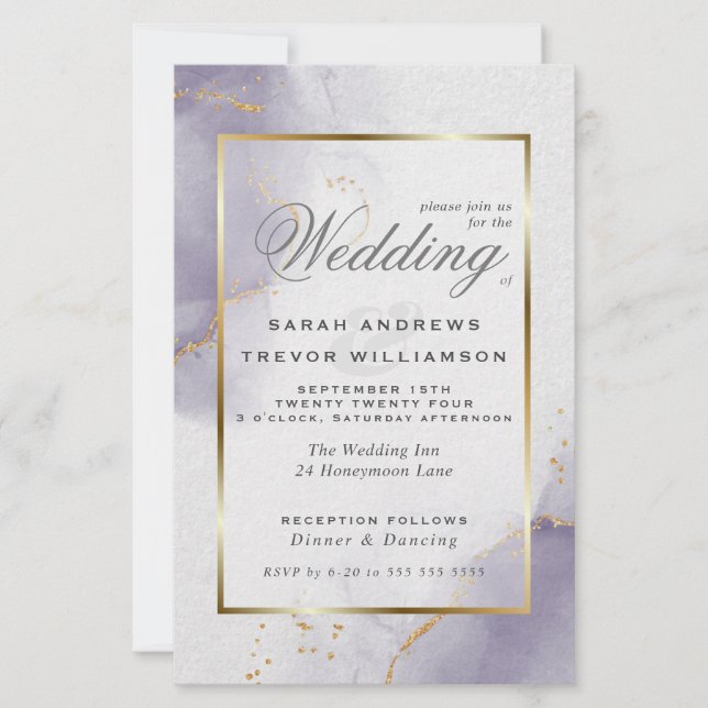 Budget Wedding Gold Dusty Plum Purple  Invitation (Front)