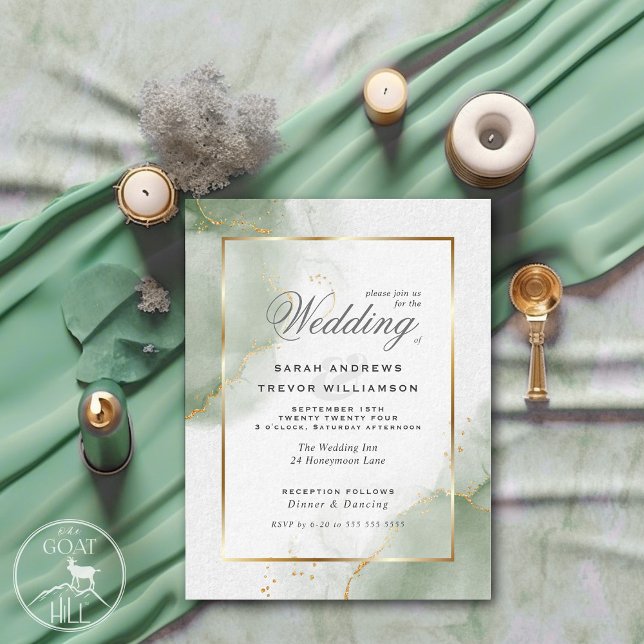 Budget Wedding Gold Muted Sage Green  Invitation (Creator Uploaded)