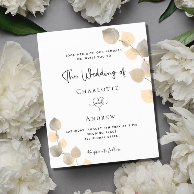 Budget wedding golden eucalyptus invitation (Creator Uploaded)