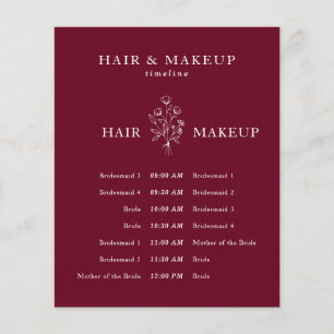 Budget Wedding Hair Makeup Timeline burgundy Flyer