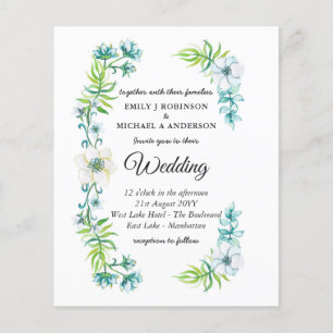 Budget Wedding Invitation Blue Floral Spring