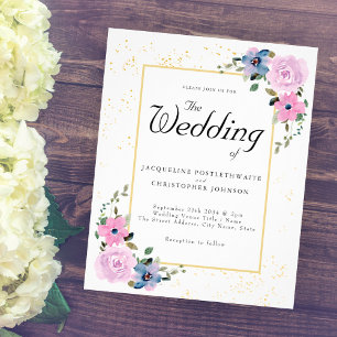 Budget Wedding Invitation Blue Pink Floral Flyer