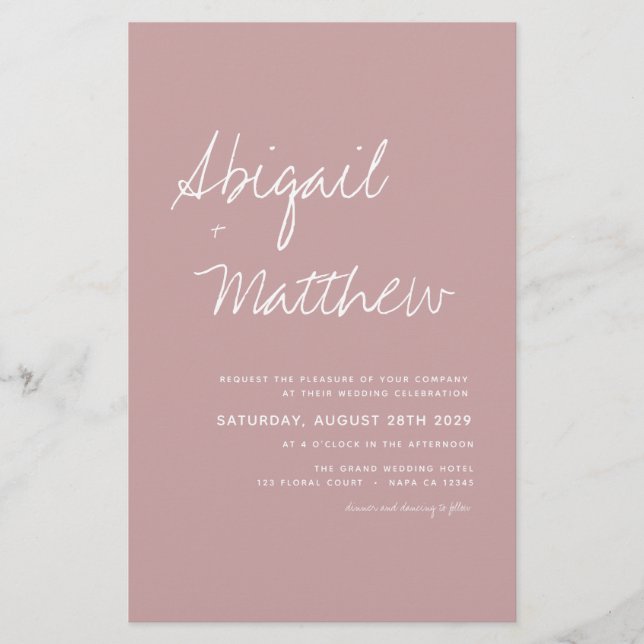 Budget Wedding Invitation Dusty Pink Simple Flyer (Front)
