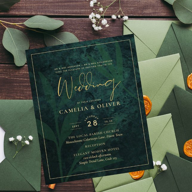Budget Wedding Invitation Emerald Green Gold Flyer (Creator Uploaded)