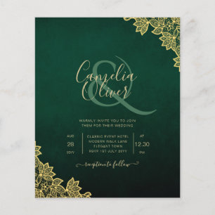 Budget Wedding Invitation Emerald Green Gold Lace