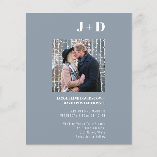 Budget Wedding Invitation Modern Dusty Blue Photo Flyer (Front)