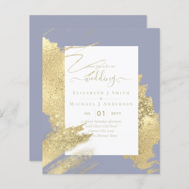 BUDGET WEDDING INVITATIONS  Gold Glitter Foil Look (Front/Back)