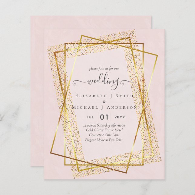 BUDGET WEDDING INVITATIONS  Gold Glitter Geometric (Front/Back)