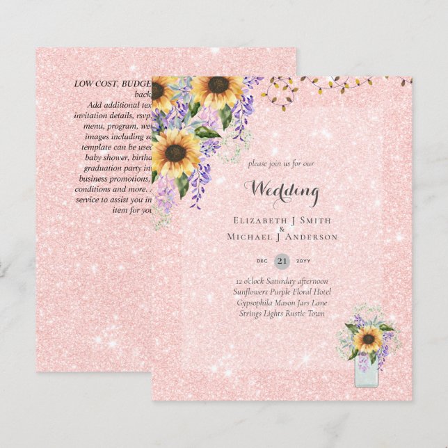 BUDGET WEDDING INVITATIONS - Rustic Sunflowers (Front/Back)